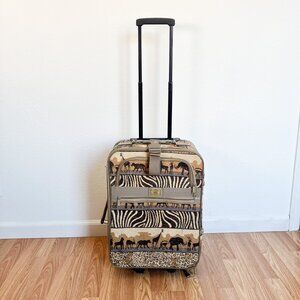 Vintage African Safari Suitcase Pioneer Express Animal Print Roller Travel Bag